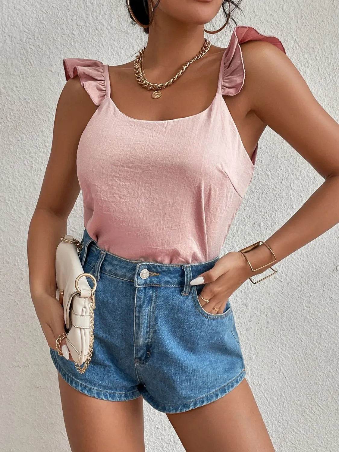 Backless Ruffled Scoop Neck Tank - Bona Fide Fashion