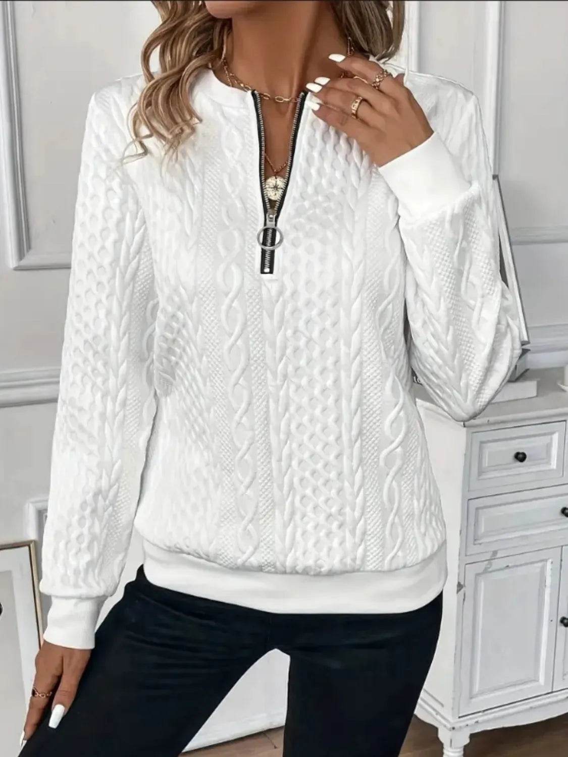 Texture Half Zip Long Sleeve Sweatshirt - Bona Fide Fashion