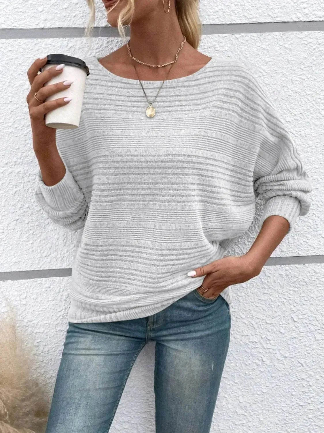 Full Size Round Neck Long Sleeve Top - Bona Fide Fashion