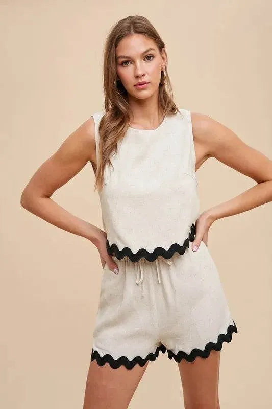 Annie Wear Ric Rac Trim Top & Shorts Set – Cute Matching Two-Piece Summer Outfit - Bona Fide Fashion