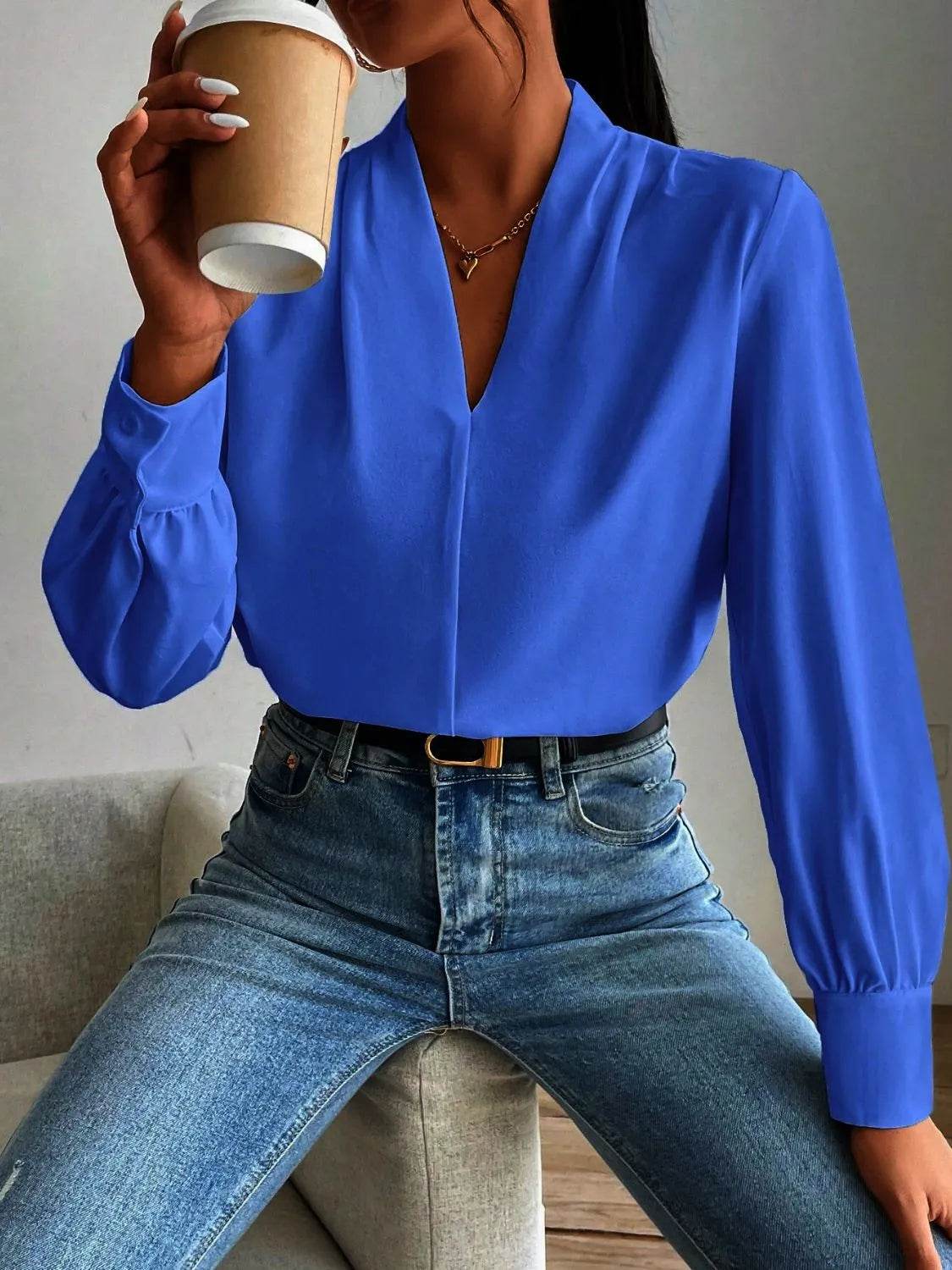 V Neck Long Sleeve Top - Bona Fide Fashion