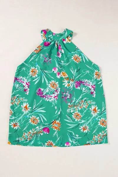 Frill Printed Grecian Tank - Bona Fide Fashion