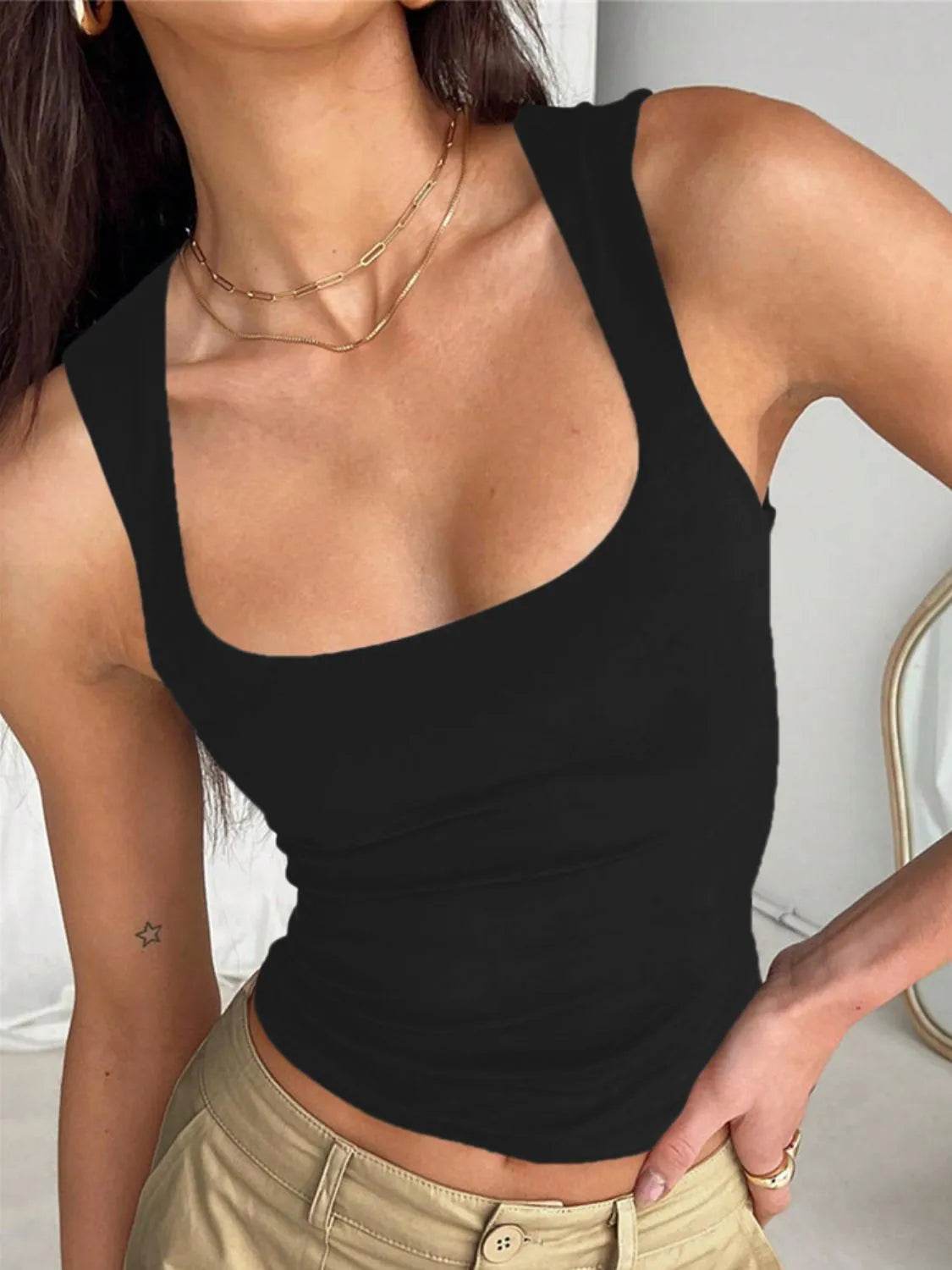 Devine Square Neck Wide Strap Tank - Bona Fide Fashion