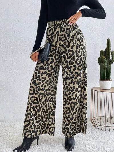 Printed Elastic Waist Wide Leg Pants - Bona Fide Fashion