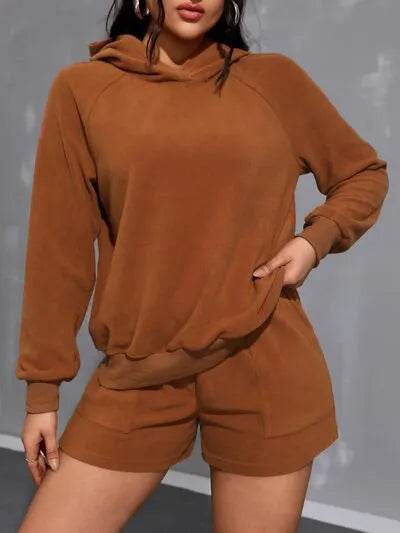 Long Sleeve Hoodie and Pocketed Shorts Set - Bona Fide Fashion