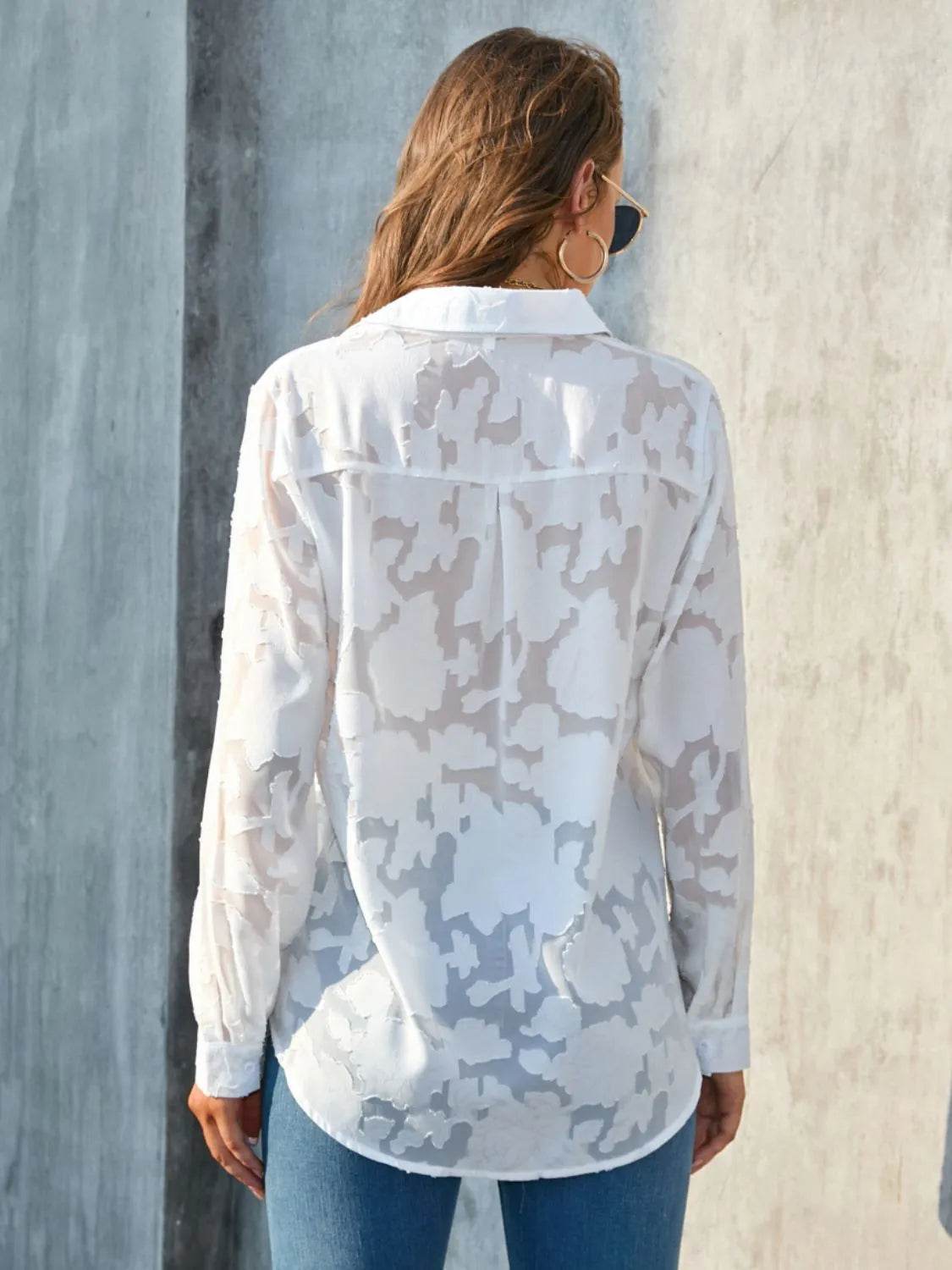 Full Size Collared Neck Long Sleeve Shirt Plus Size - Bona Fide Fashion