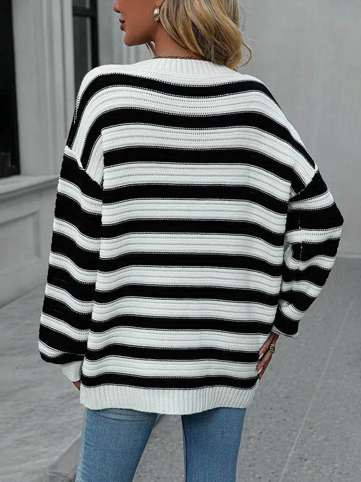 Striped Dropped Shoulder Sweater - Bona Fide Fashion