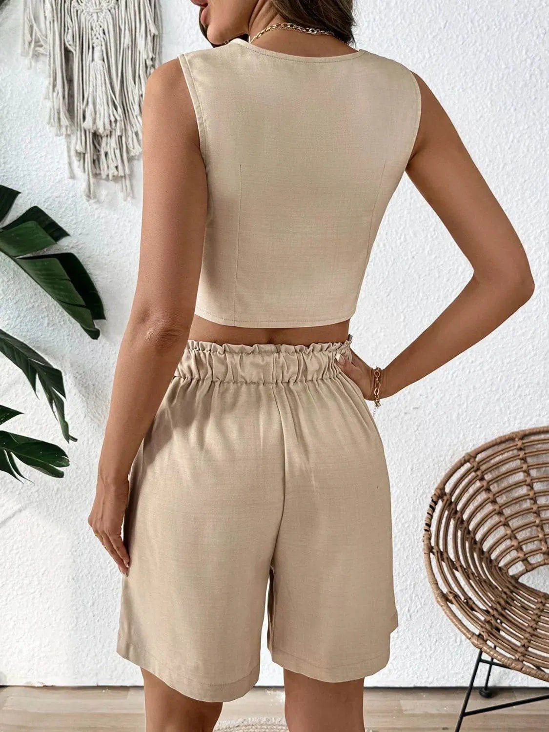 V-Neck Vest and Shorts Set - Bona Fide Fashion
