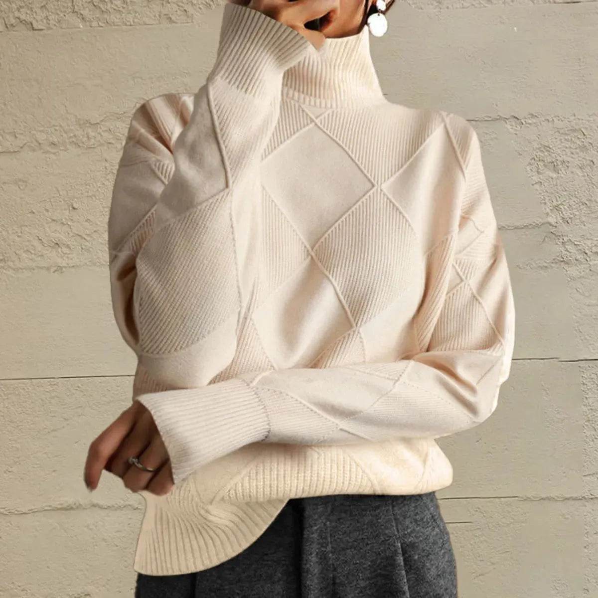 Geometric Turtleneck Long Sleeve Sweater - Bona Fide Fashion