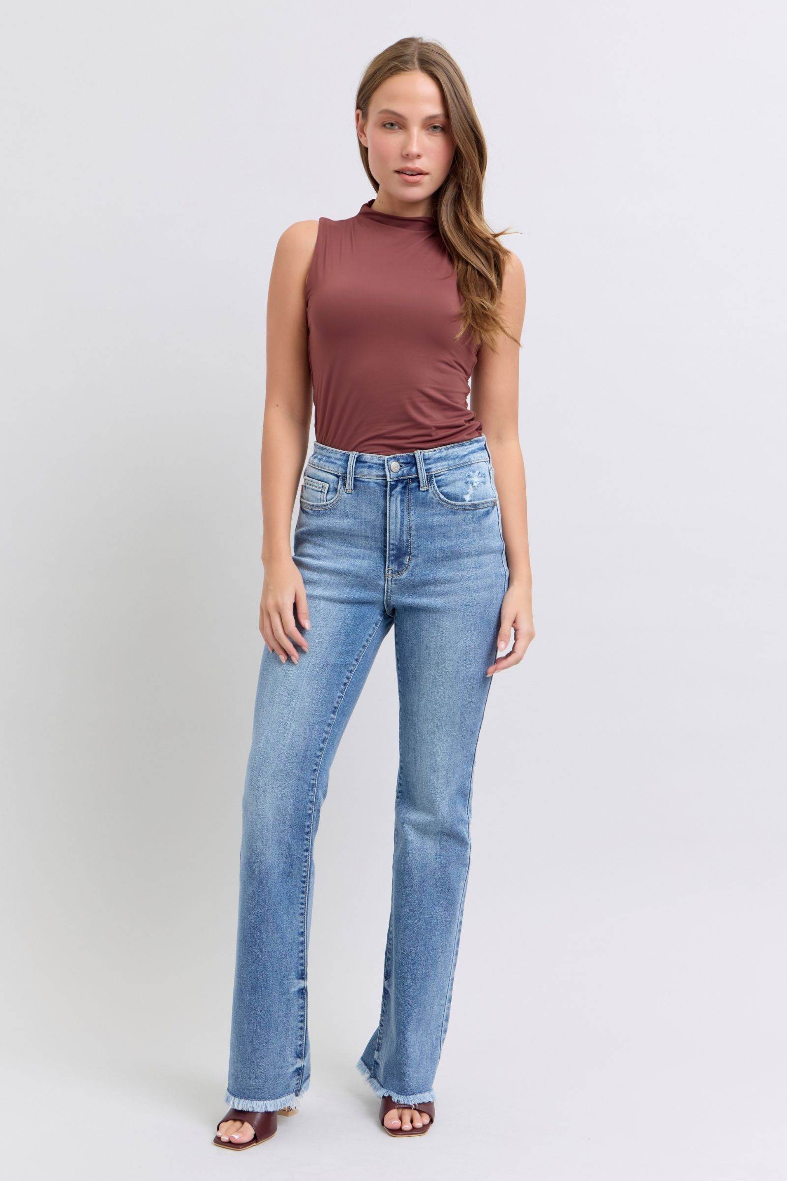 Judy Blue Full Size Raw Hem High Rise Bootcut Jeans - Bona Fide Fashion