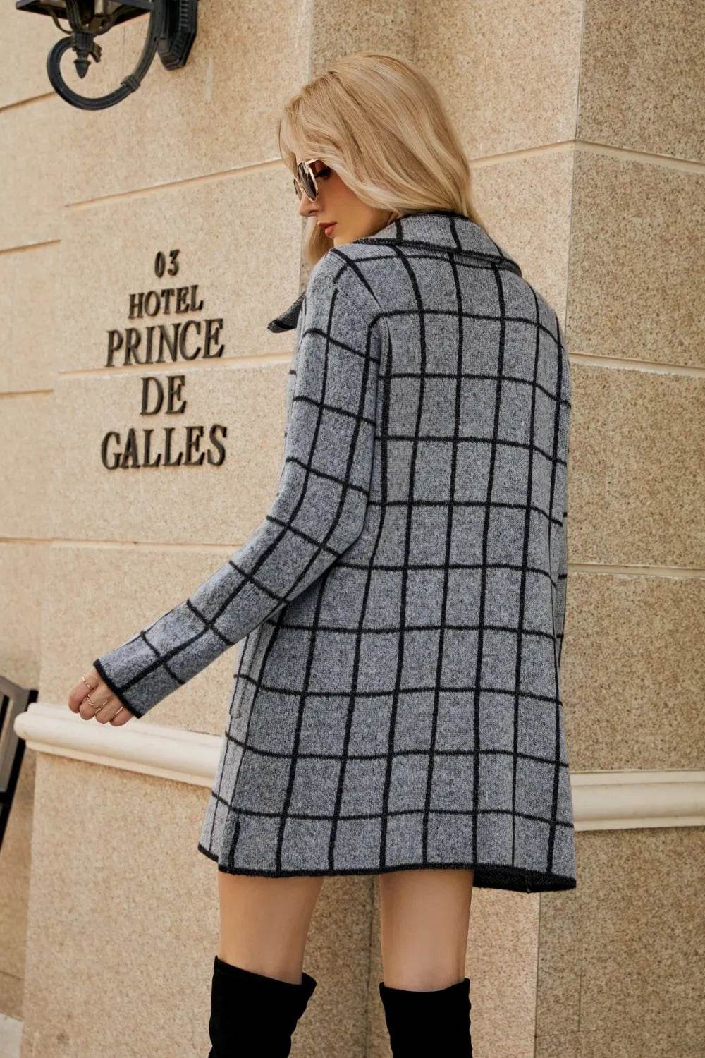 Printed Open Front Lapel Collar Cardigan with Pockets - Bona Fide Fashion
