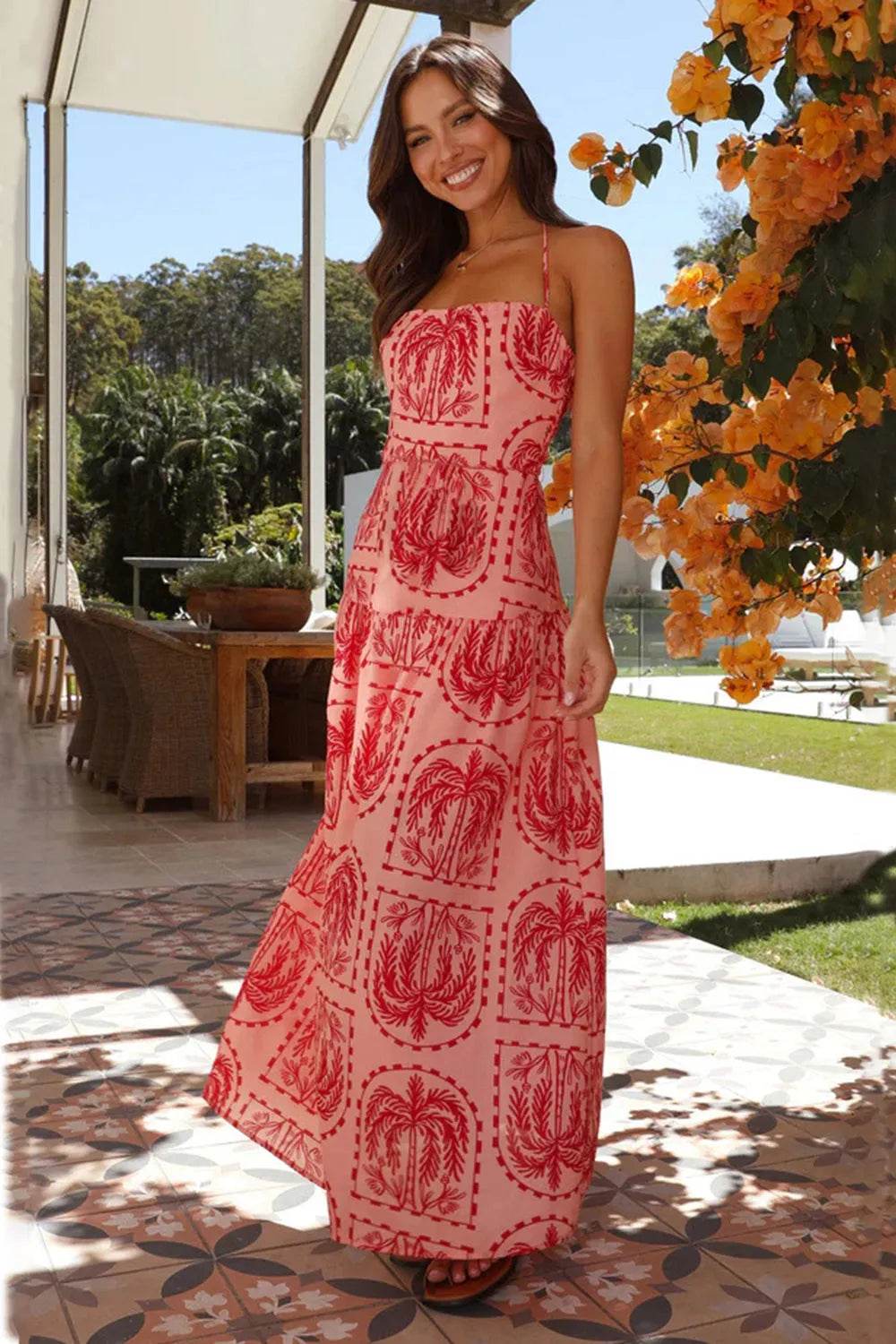 Printed Halter Neck Maxi Dress - Bona Fide Fashion