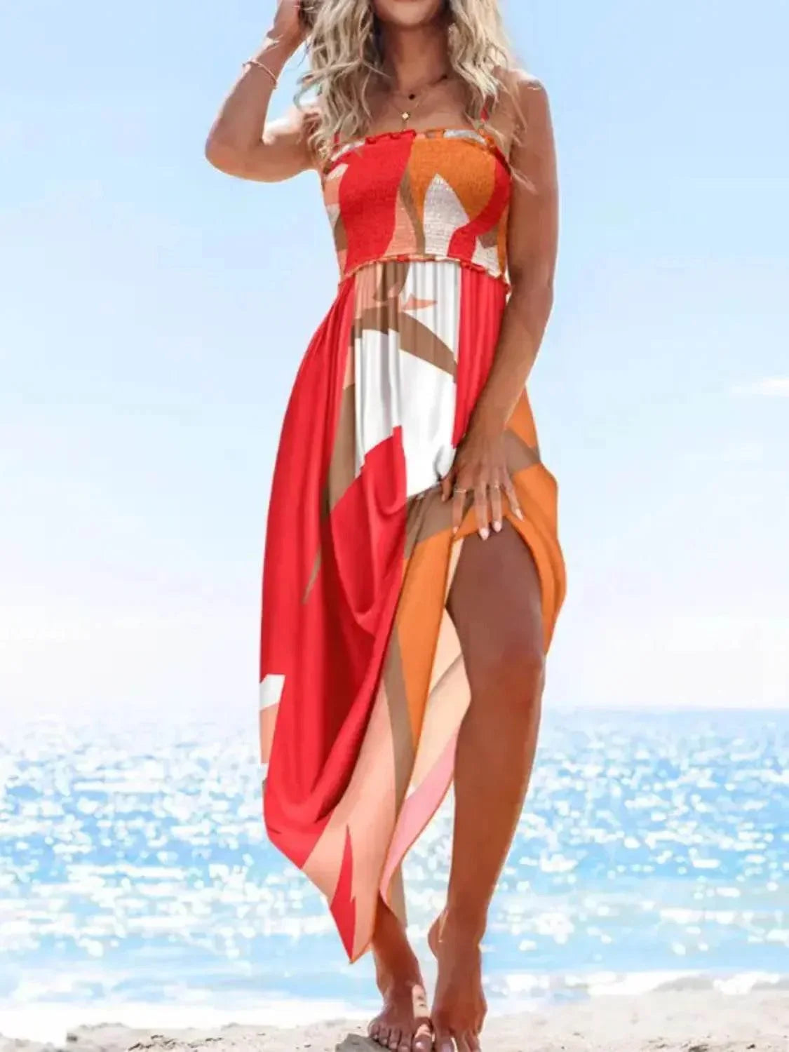 Printed Smocked Maxi Cami Dress - Bona Fide Fashion