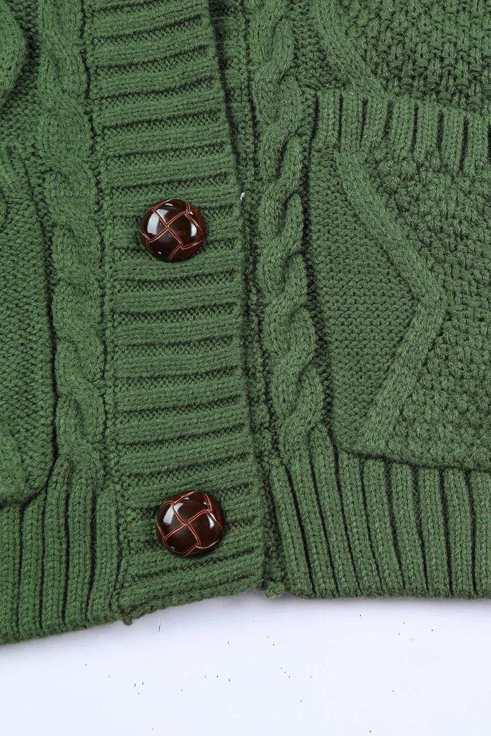 Cable-Knit Button Down V-Neck Cardigan - Bona Fide Fashion