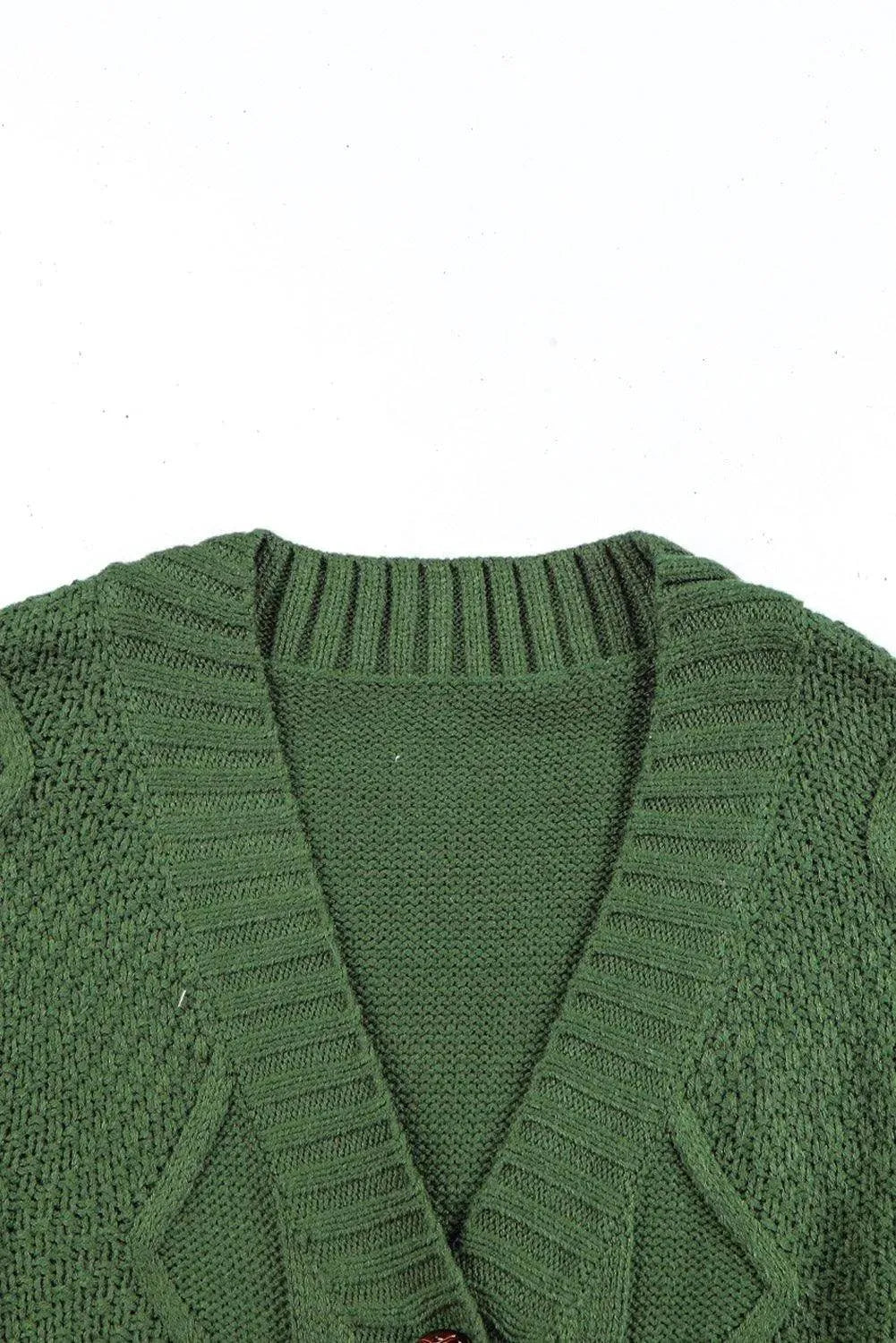 Cable-Knit Button Down V-Neck Cardigan - Bona Fide Fashion