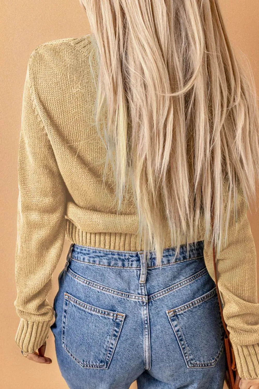 Cable-Knit Button Down V-Neck Cardigan - Bona Fide Fashion
