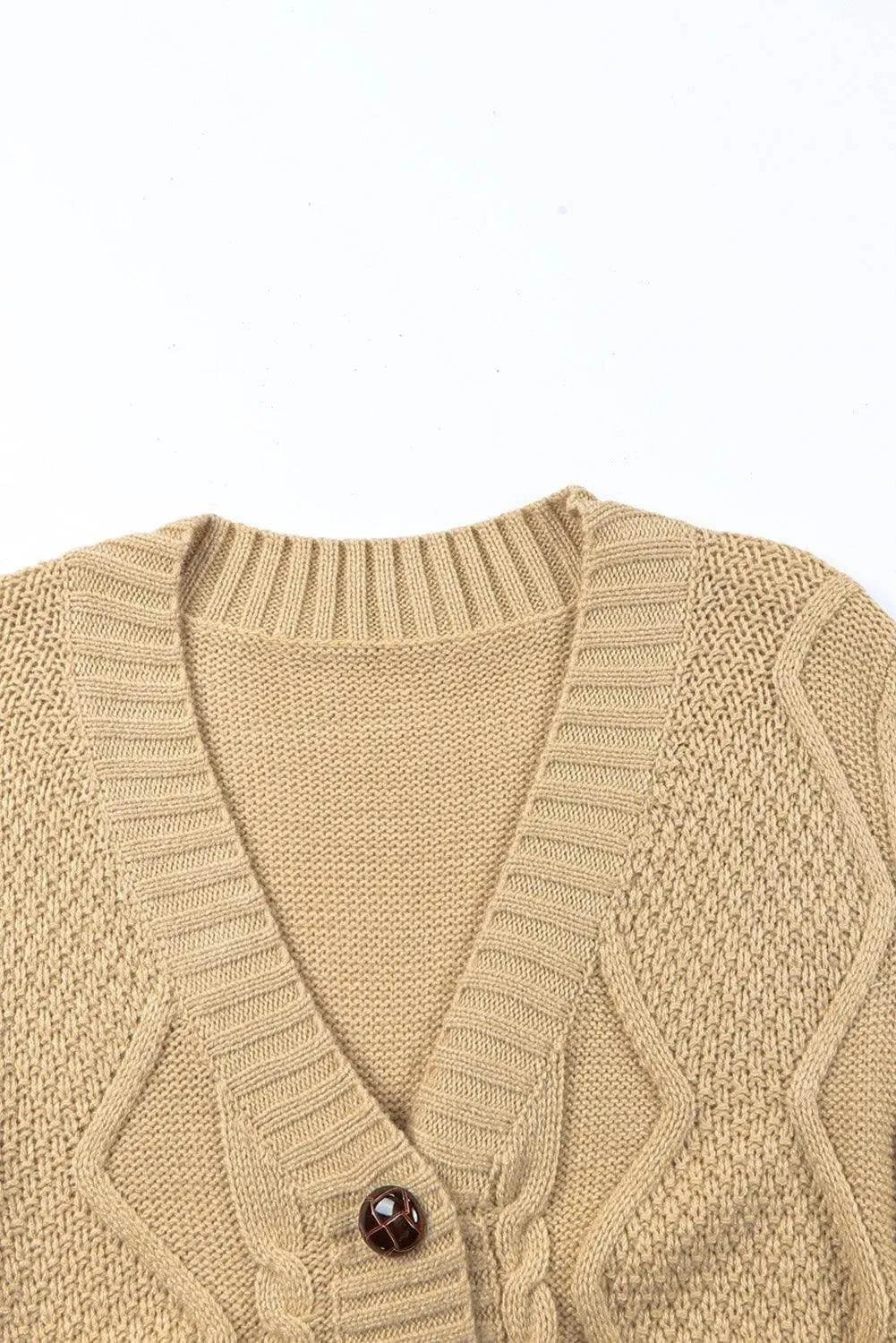Cable-Knit Button Down V-Neck Cardigan - Bona Fide Fashion