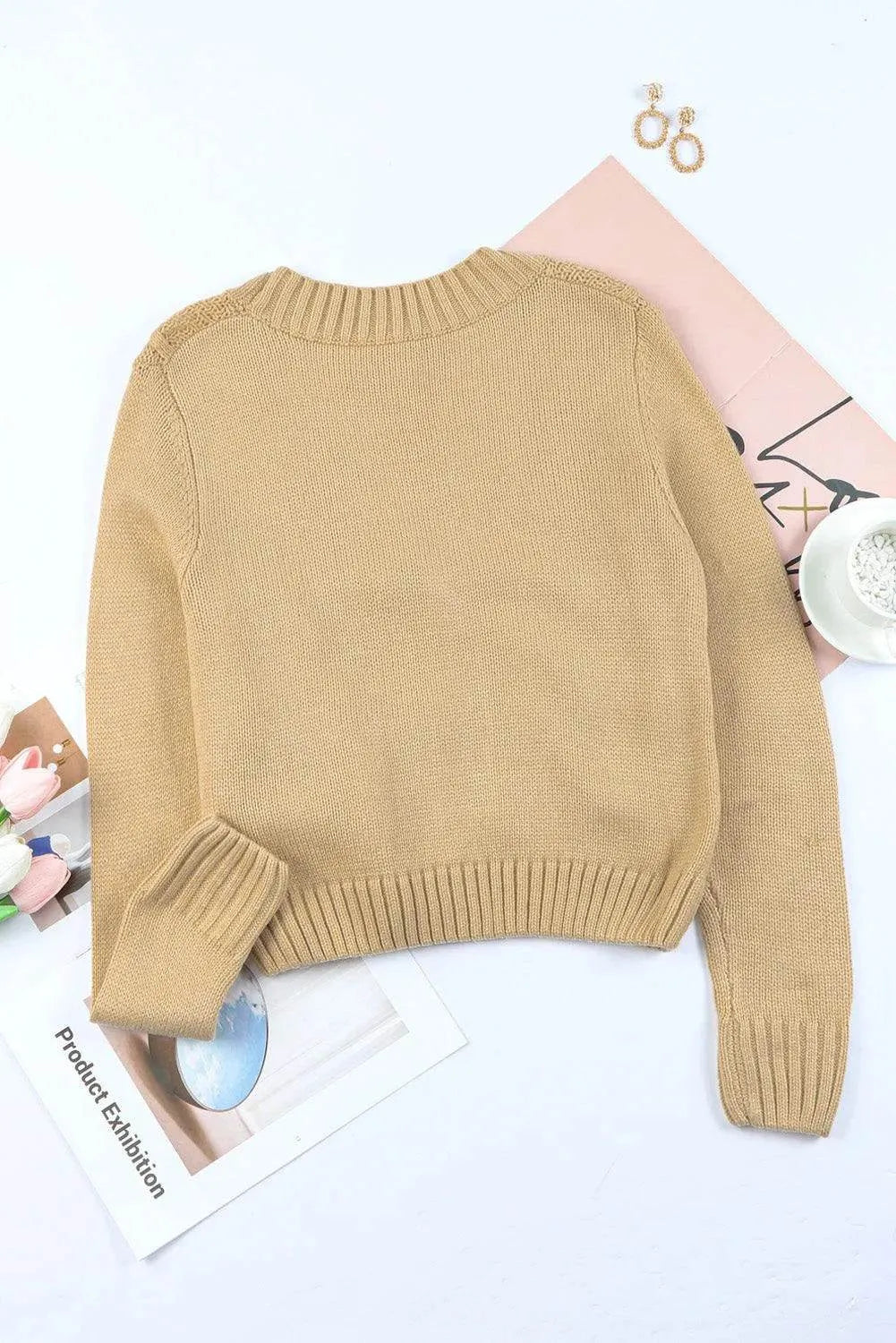Cable-Knit Button Down V-Neck Cardigan - Bona Fide Fashion