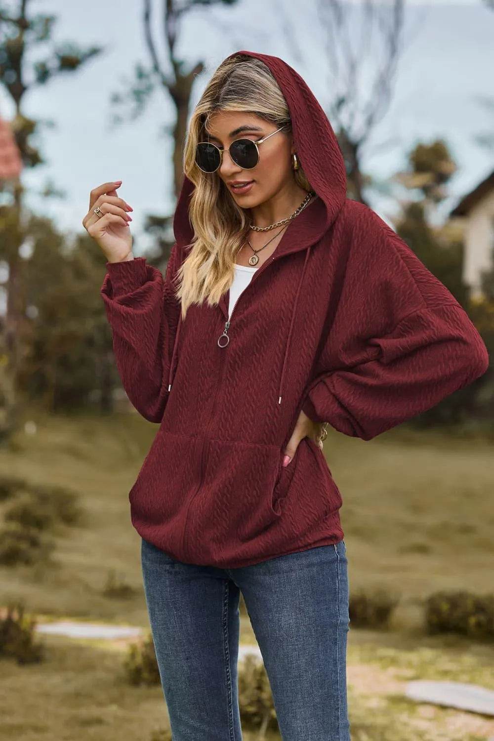 Cable-Knit Long Sleeve Hooded Jacket - Bona Fide Fashion