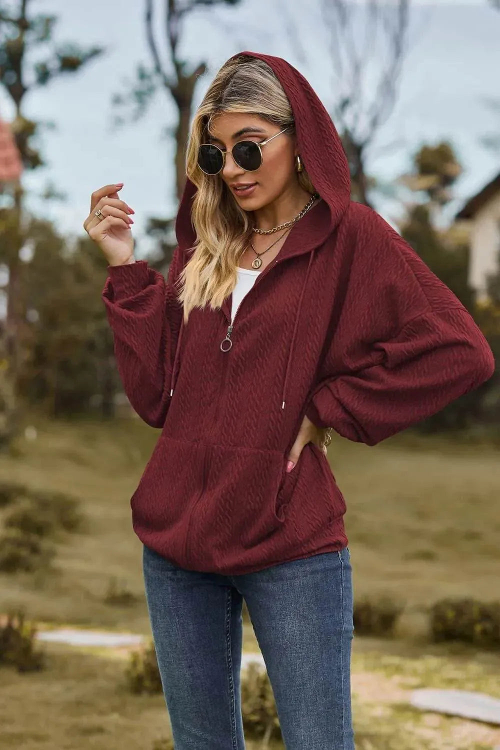 Cable-Knit Long Sleeve Hooded Jacket - Bona Fide Fashion