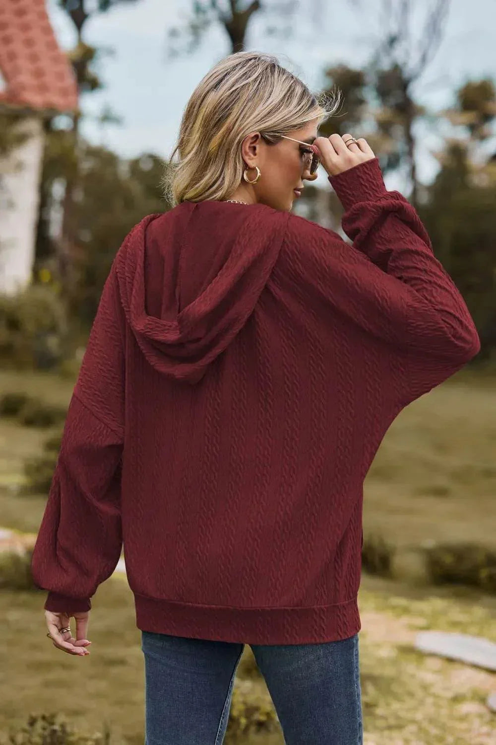 Cable-Knit Long Sleeve Hooded Jacket - Bona Fide Fashion