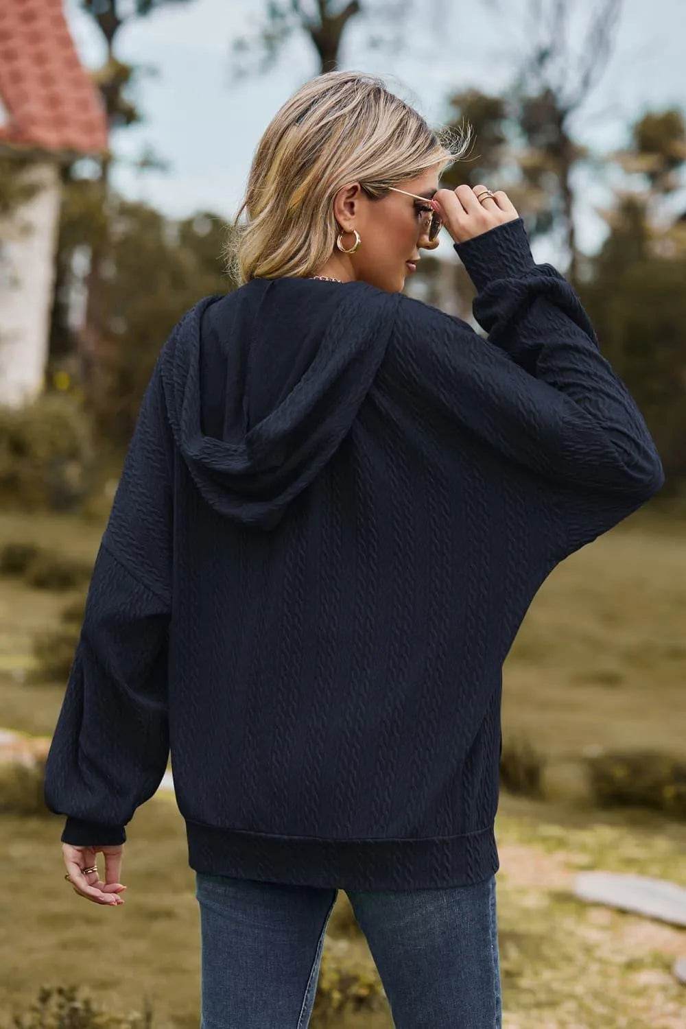 Cable-Knit Long Sleeve Hooded Jacket - Bona Fide Fashion
