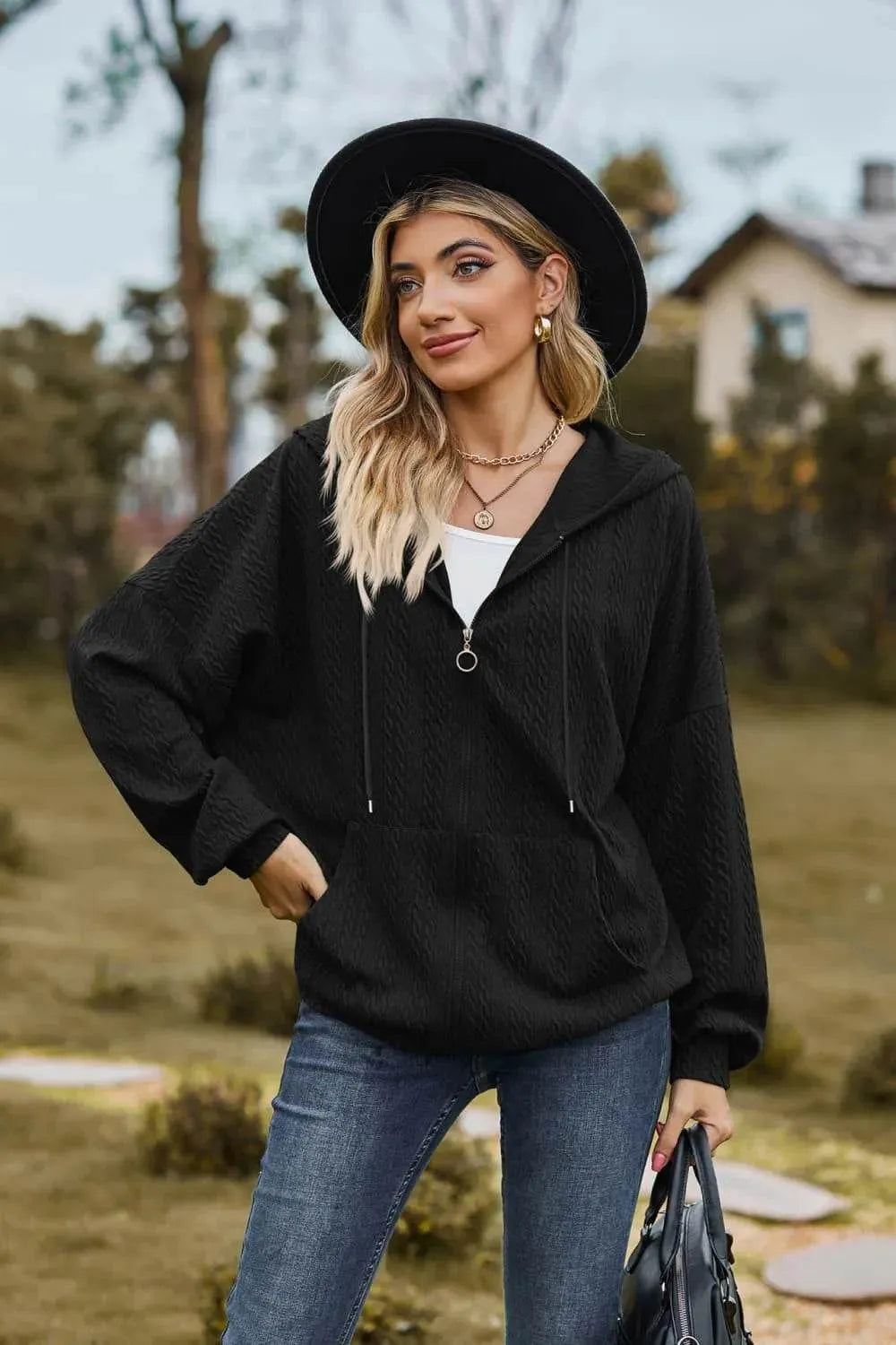 Cable-Knit Long Sleeve Hooded Jacket - Bona Fide Fashion
