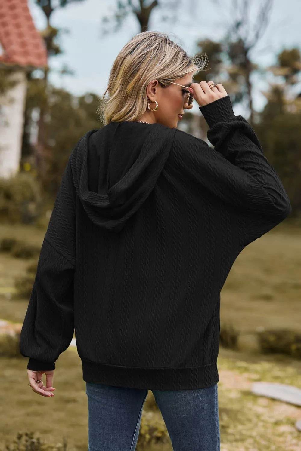 Cable-Knit Long Sleeve Hooded Jacket - Bona Fide Fashion