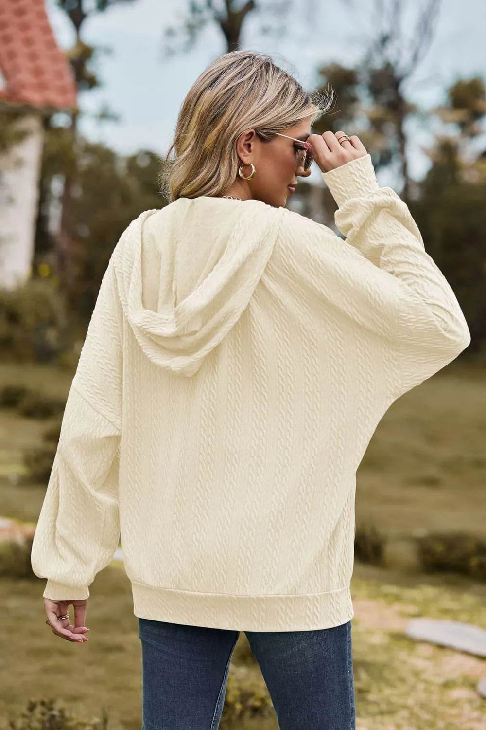 Cable-Knit Long Sleeve Hooded Jacket - Bona Fide Fashion