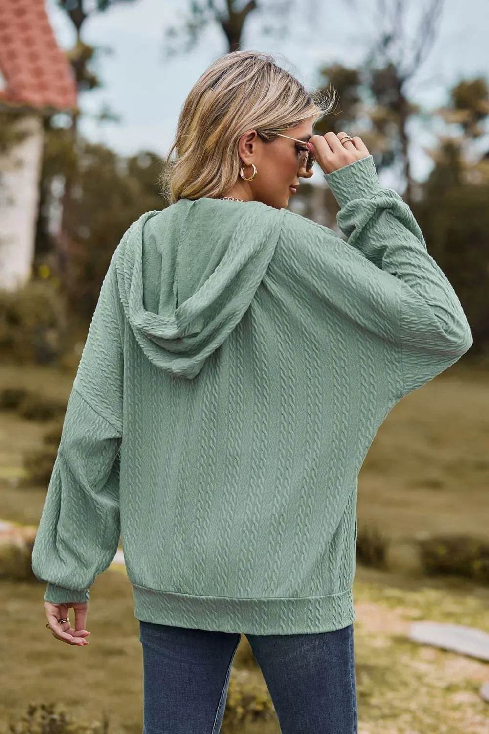 Cable-Knit Long Sleeve Hooded Jacket - Bona Fide Fashion
