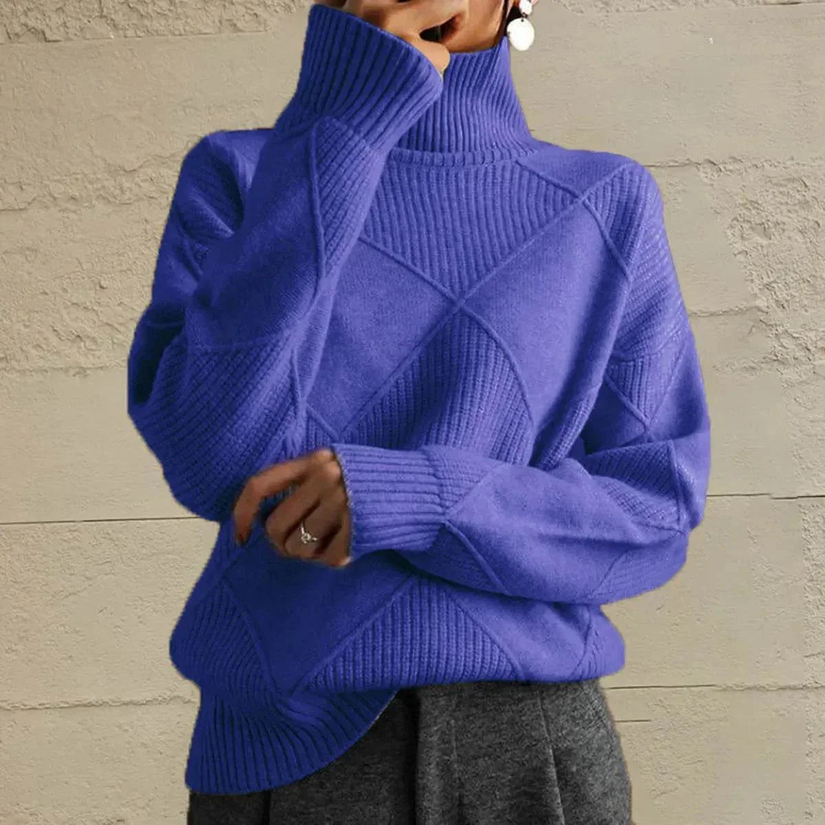 Geometric Turtleneck Long Sleeve Sweater - Bona Fide Fashion