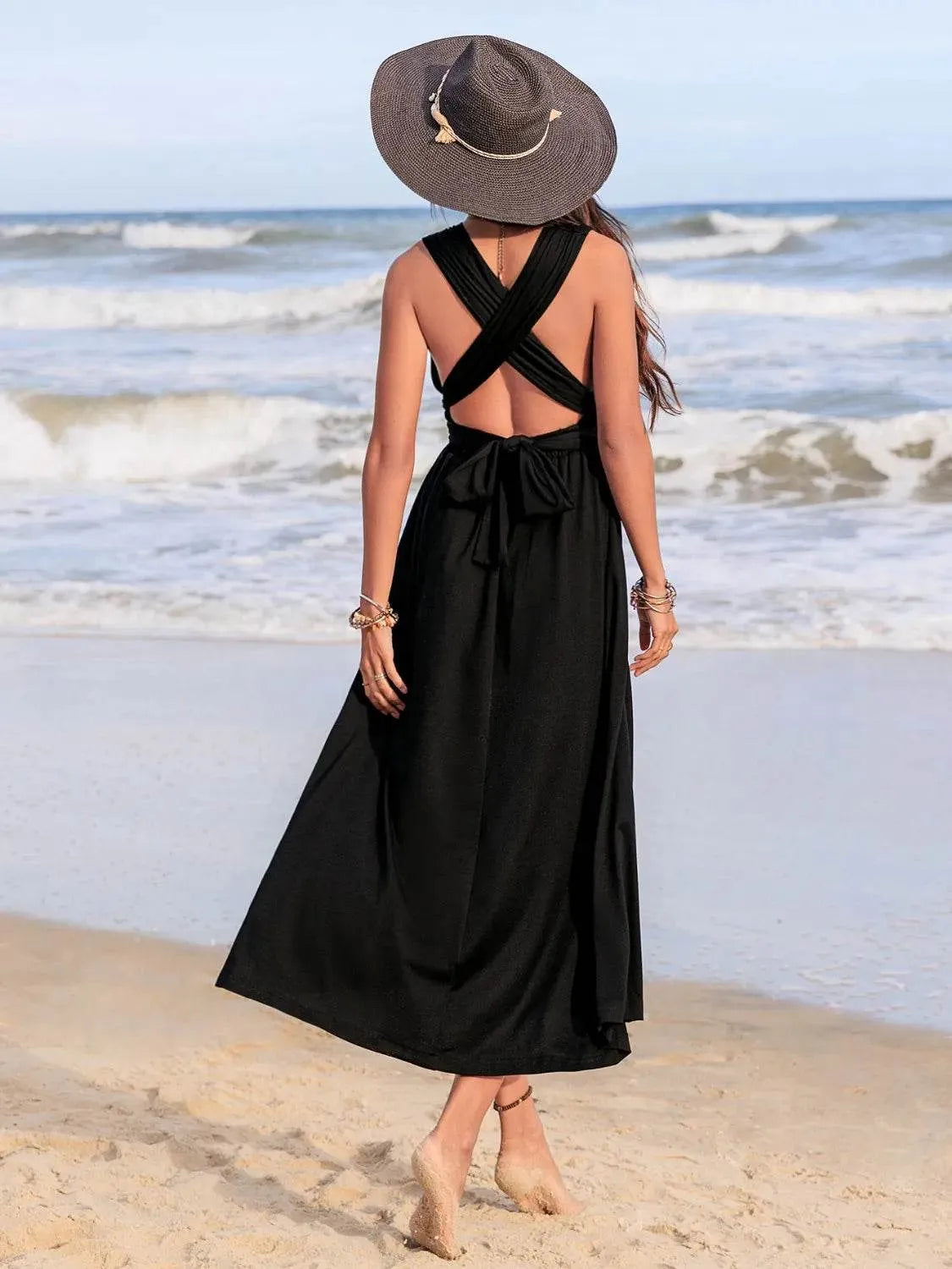 Surplice Sleeveless Ruched Midi Dress - Bona Fide Fashion