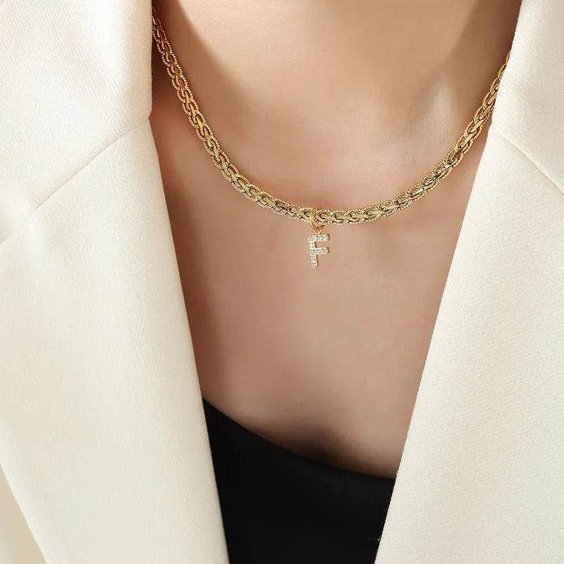 Zircon Letter Pendant Necklace – Brass Inlaid Personalized Sparkle | Bona Fide Fashion - Bona Fide Fashion
