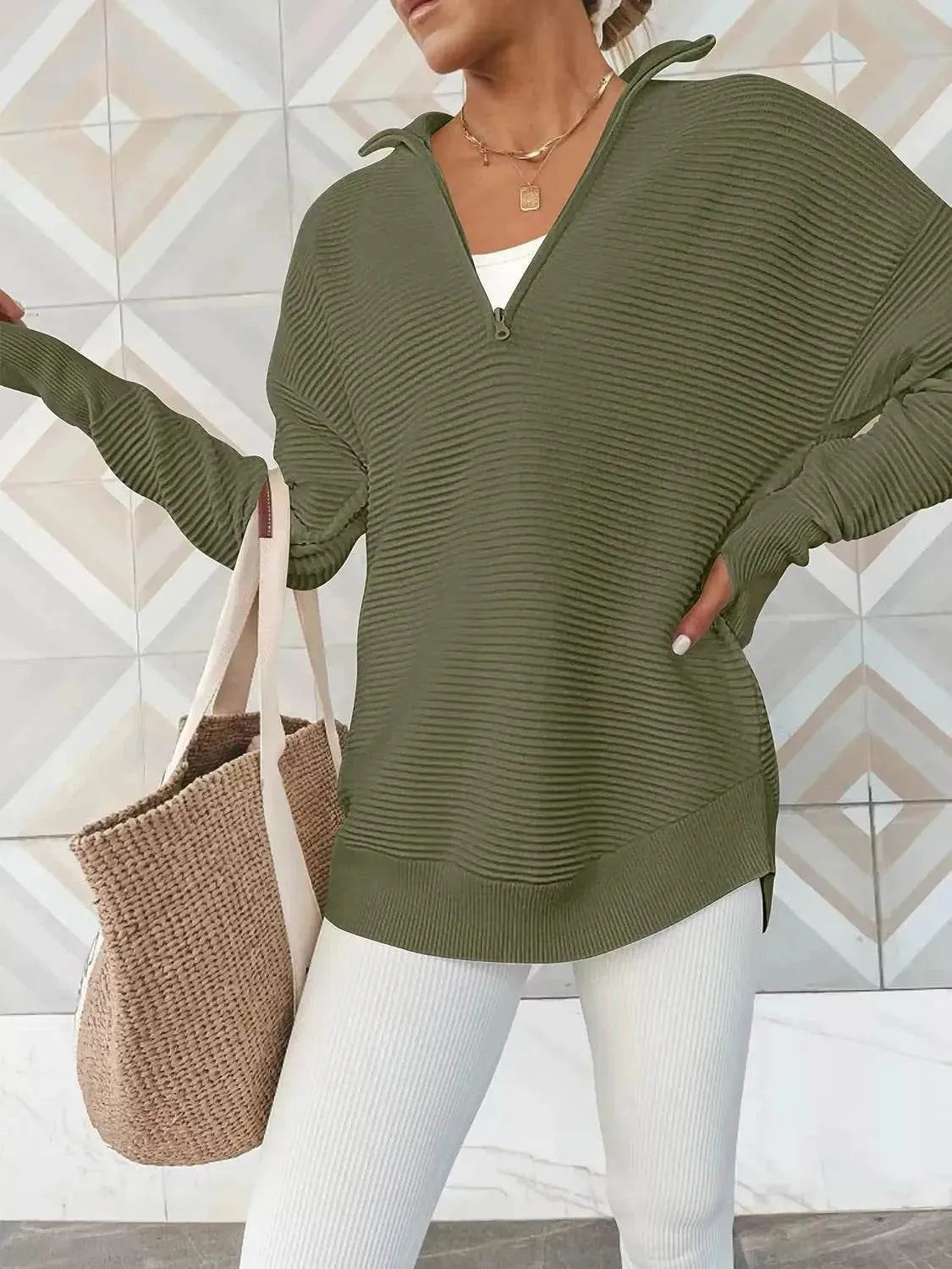Half Zip Long Sleeve Knit Top - Bona Fide Fashion