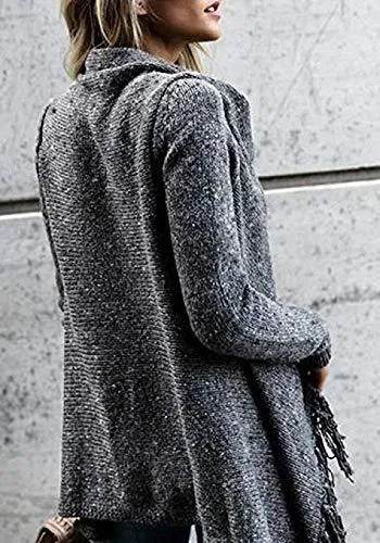 CEASIKERY Women's Tassel Hem Sweater Long Cardigan Knitwer Pullover Poncho Coat Dark Gray - Bona Fide Fashion