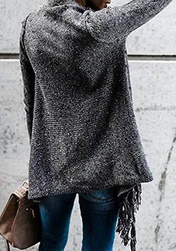 CEASIKERY Women's Tassel Hem Sweater Long Cardigan Knitwer Pullover Poncho Coat Dark Gray - Bona Fide Fashion