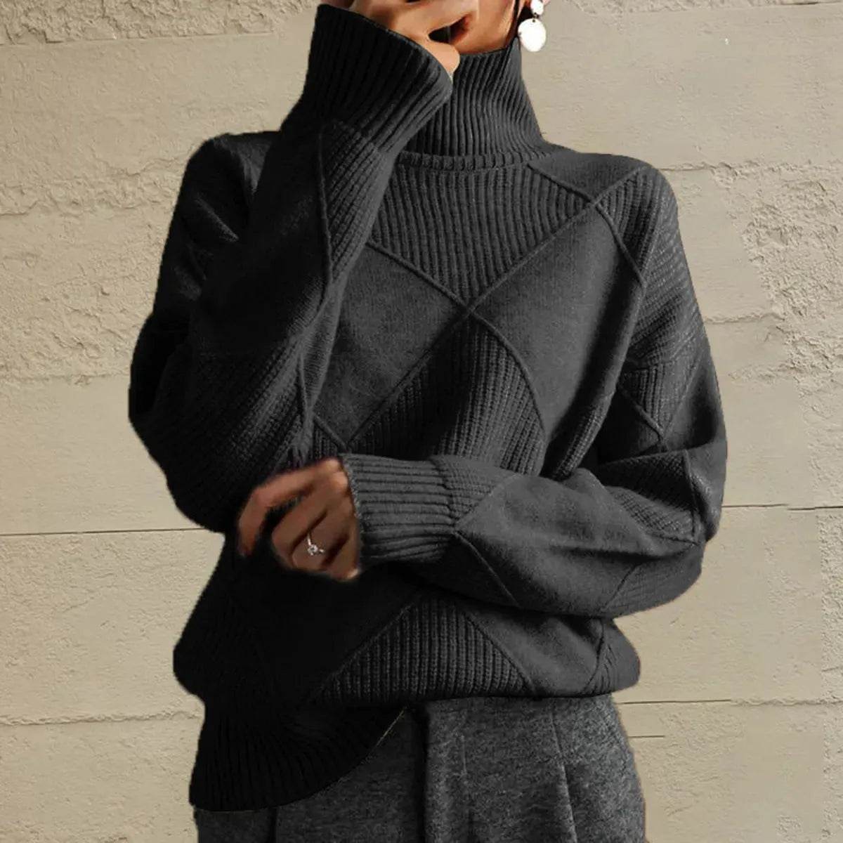 Geometric Turtleneck Long Sleeve Sweater - Bona Fide Fashion