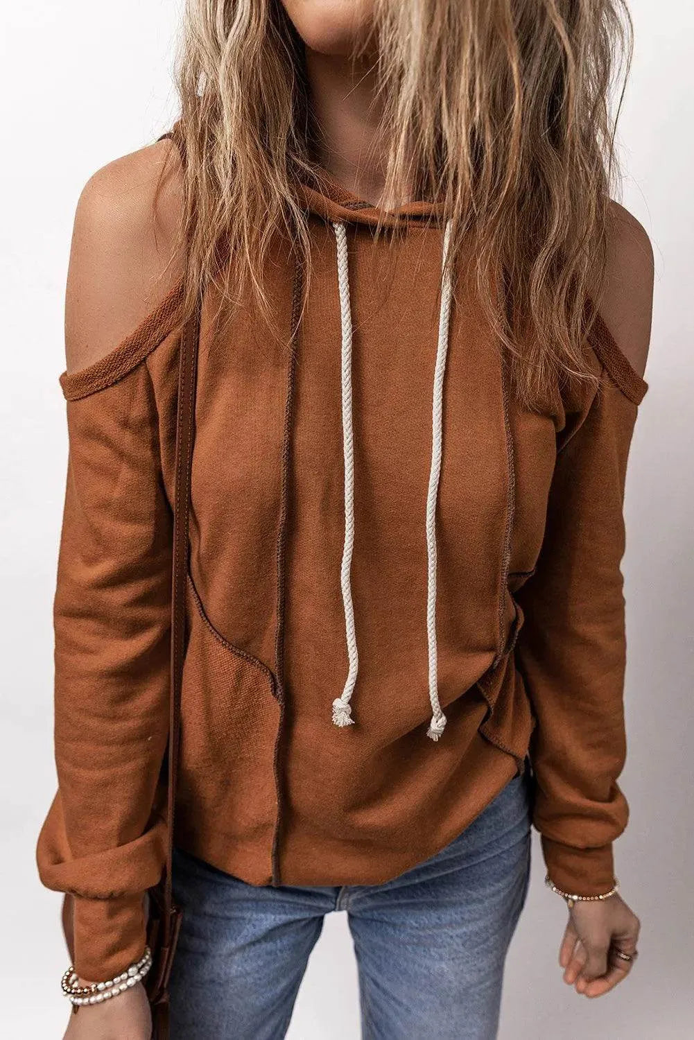 Cold Shoulder Long Sleeve Hoodie - Bona Fide Fashion