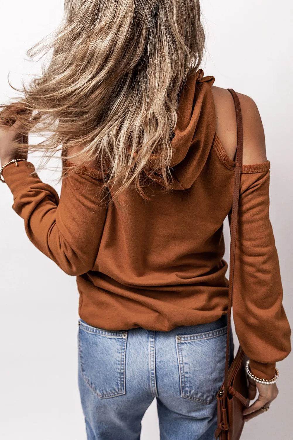 Cold Shoulder Long Sleeve Hoodie - Bona Fide Fashion