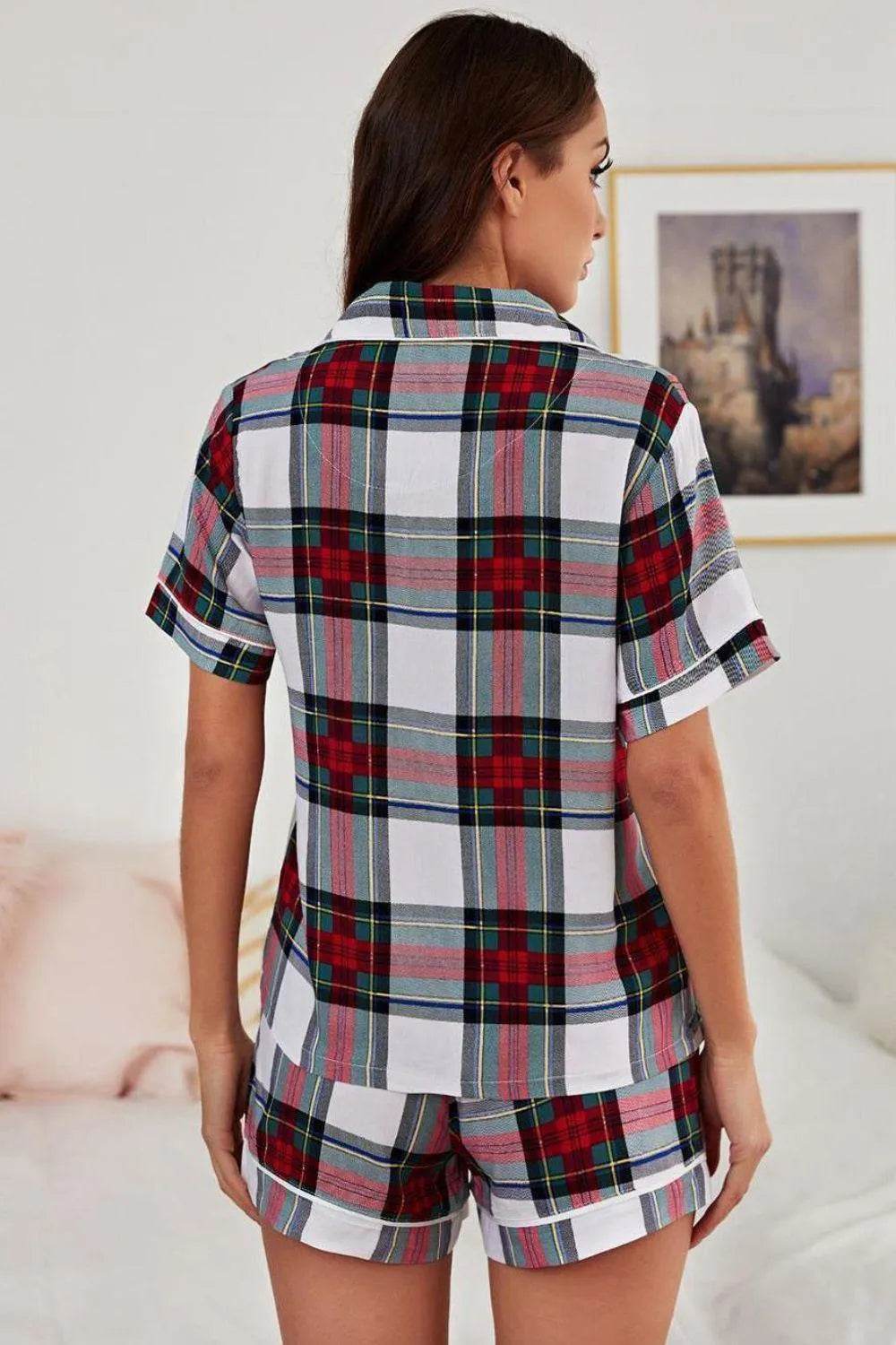 Collared Neck Short Sleeve Tied Two-Piece Lounge Set - Bona Fide Fashion