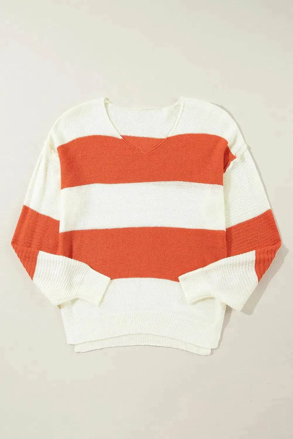 Color Block Dropped Shoulder V-Neck Sweater - Bona Fide Fashion