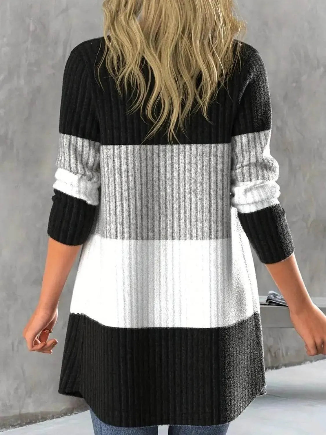 Color Block Open Front Long Sleeve Cardigan - Bona Fide Fashion