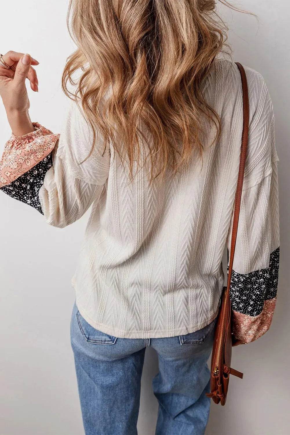 Color Block Tie Neck Long Sleeve Top - Bona Fide Fashion