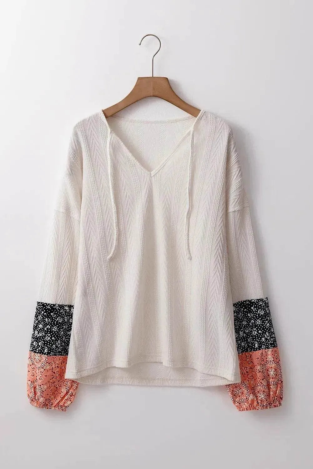 Color Block Tie Neck Long Sleeve Top - Bona Fide Fashion