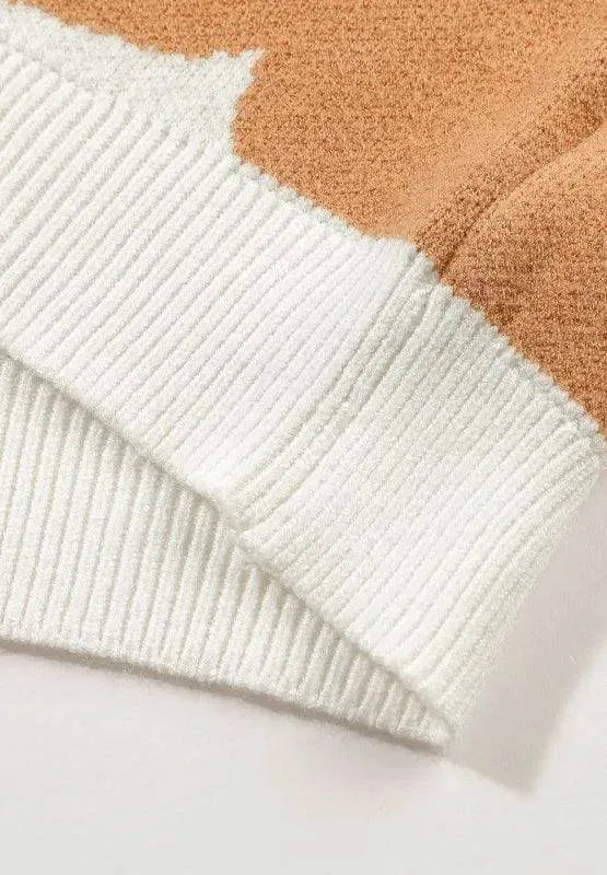 Contrast Flower Mock Neck Long Sleeve Sweater - Bona Fide Fashion