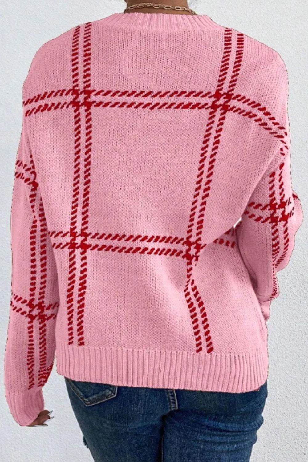 Contrast Round Neck Long Sleeve Sweater - Bona Fide Fashion