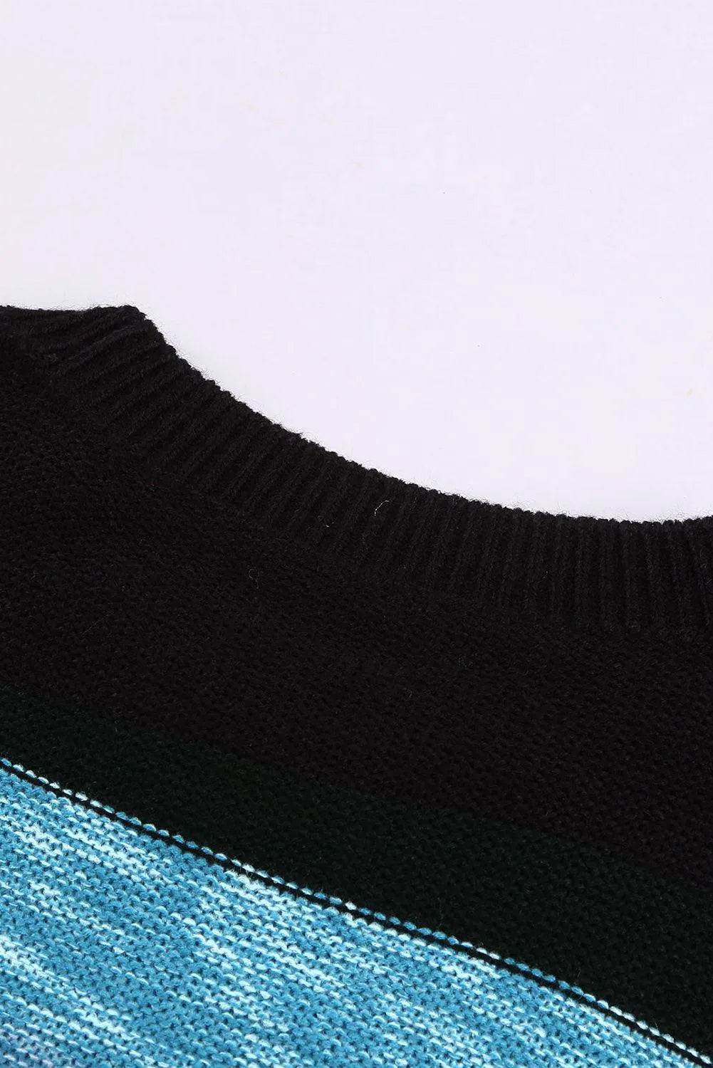 Contrast Striped Round Neck Drop Shoulder Sweater - Bona Fide Fashion