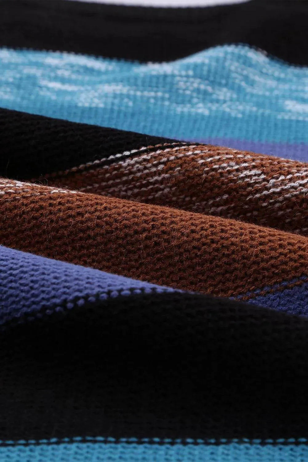 Contrast Striped Round Neck Drop Shoulder Sweater - Bona Fide Fashion