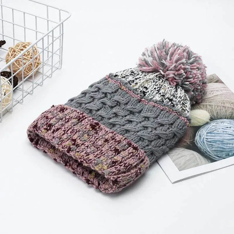 Contrast Thermal Hat with Pompom - Bona Fide Fashion