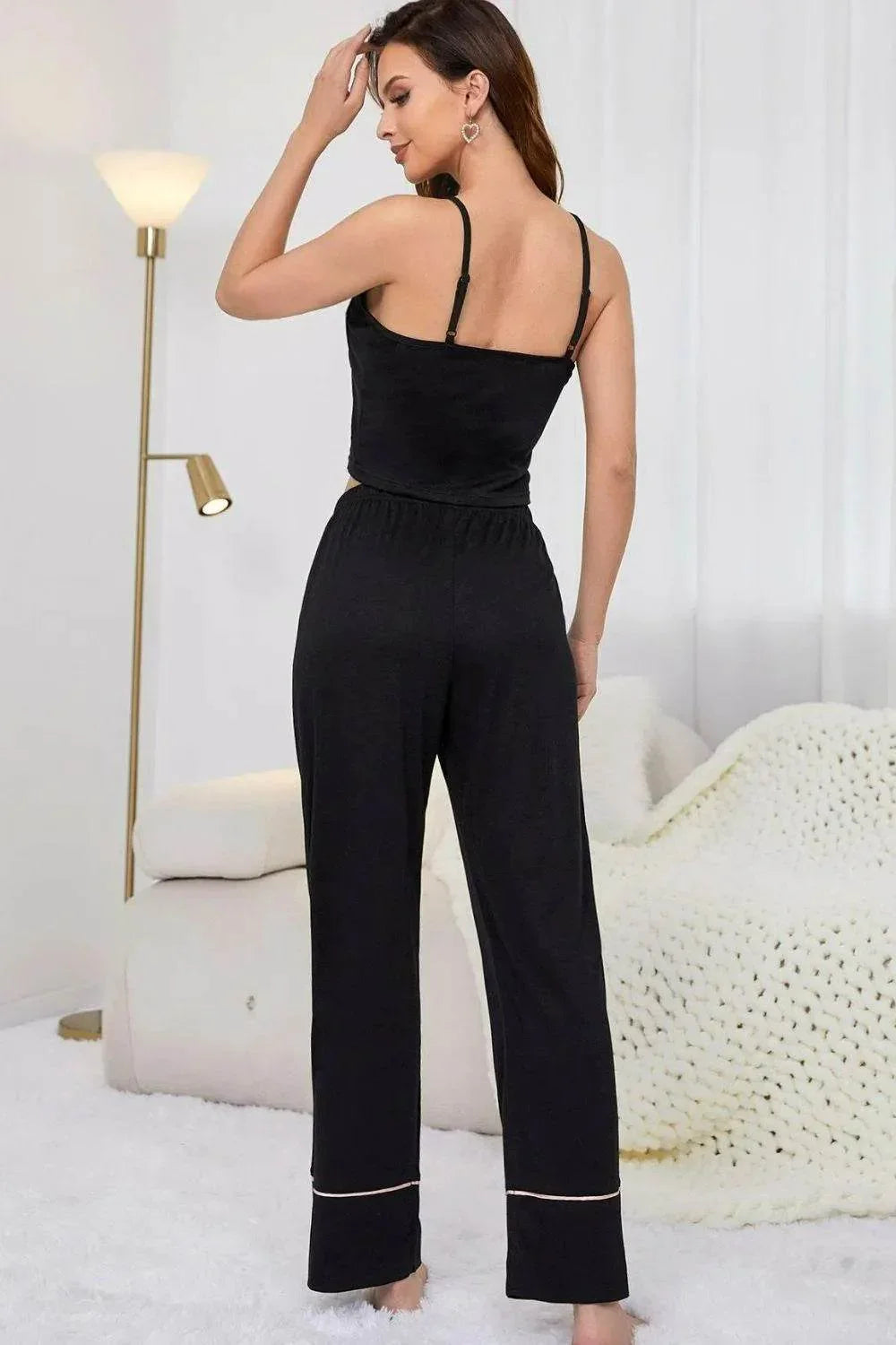 Contrast Trim Cropped Cami and Pants Loungewear Set - Bona Fide Fashion